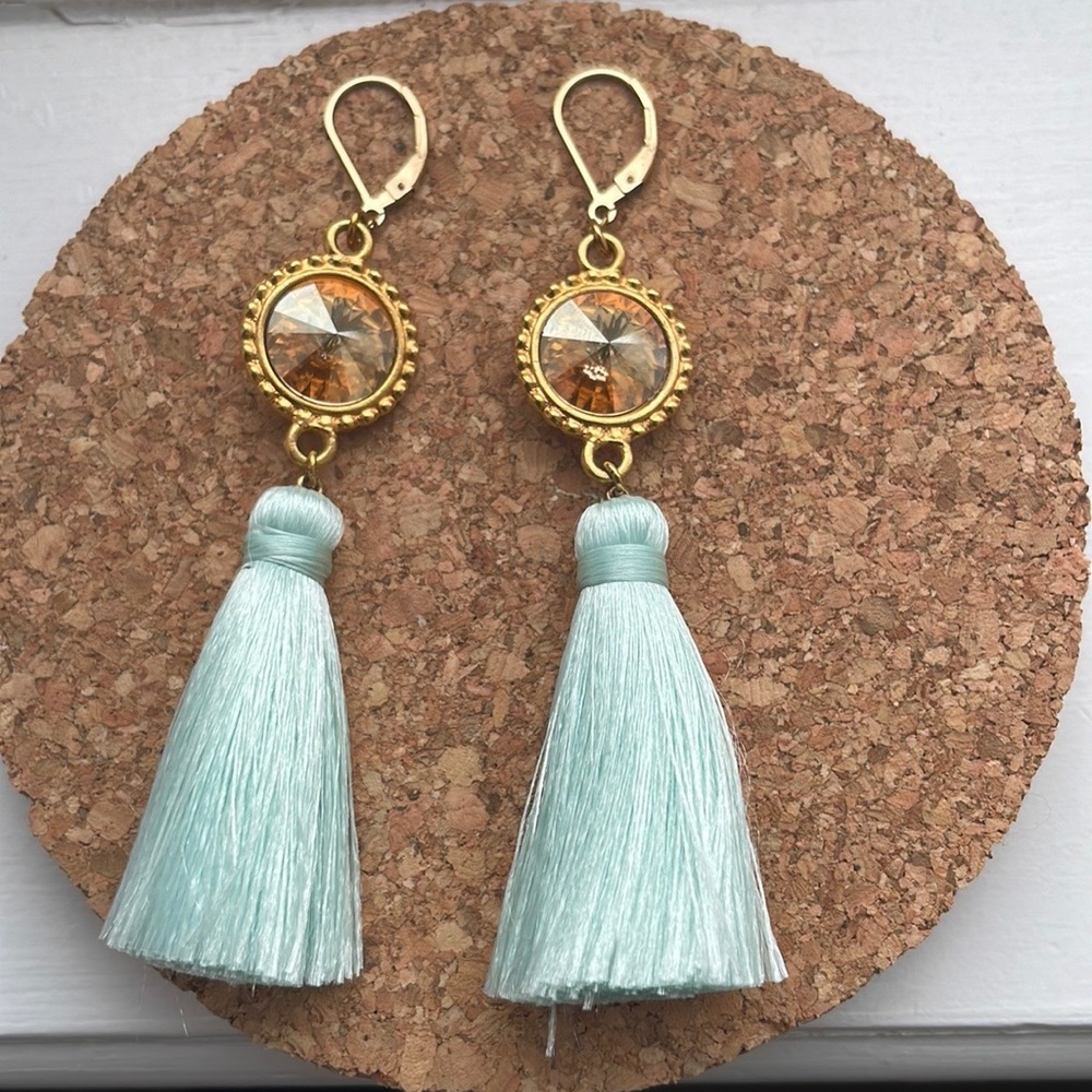 NWOT Absolutely beautiful silk tassel, Swarovski crystal earrings